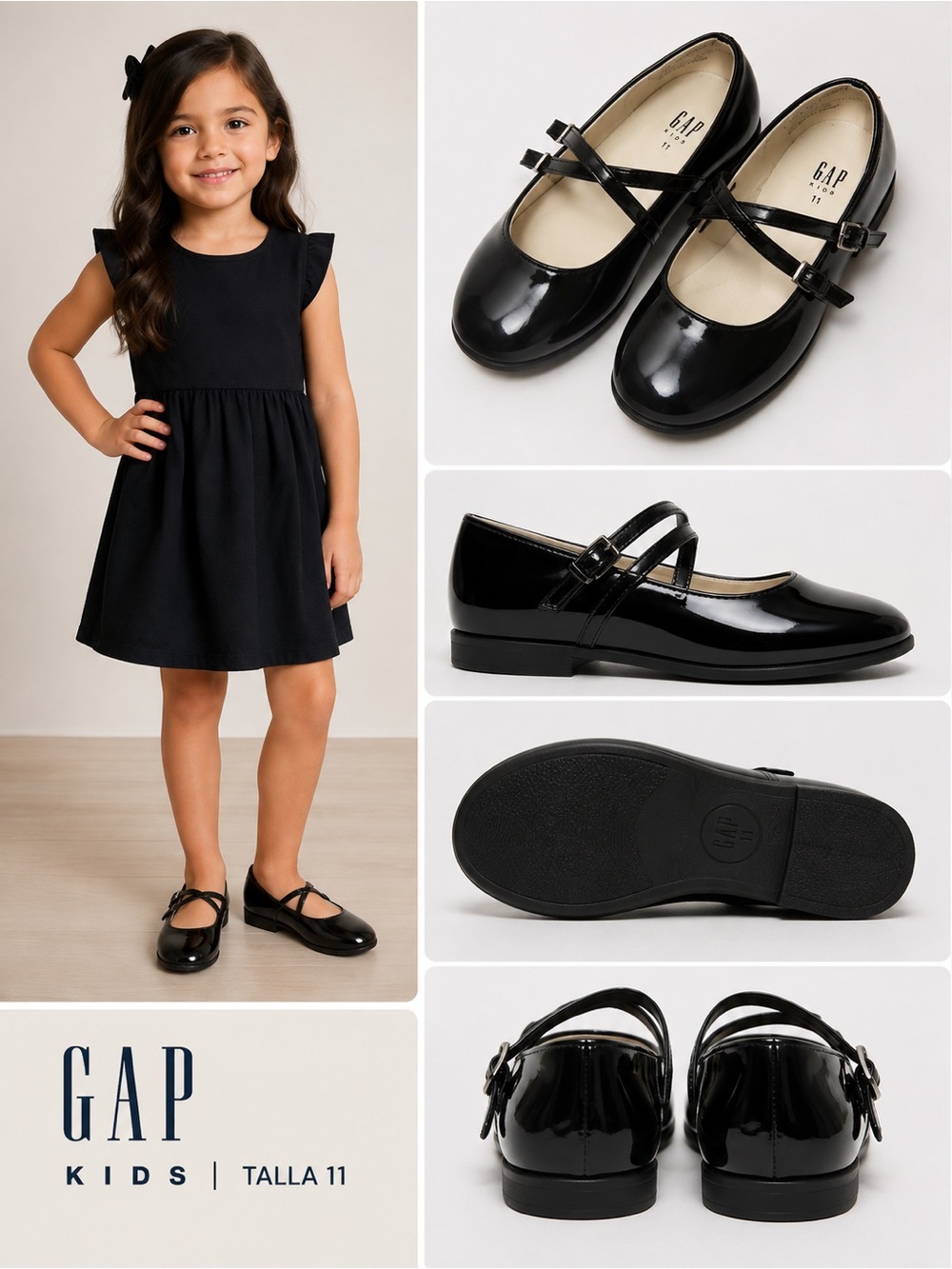 GAP Kids Black Patent Double-Strap Mary Janes